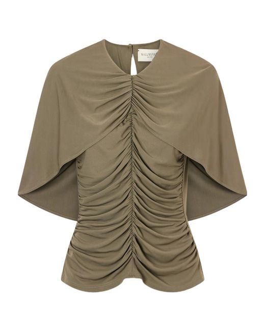 Kallmeyer Green Cape-Effect Gathered Jersey Top