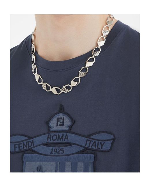 Fendi White Hexagon Chained Necklace for men