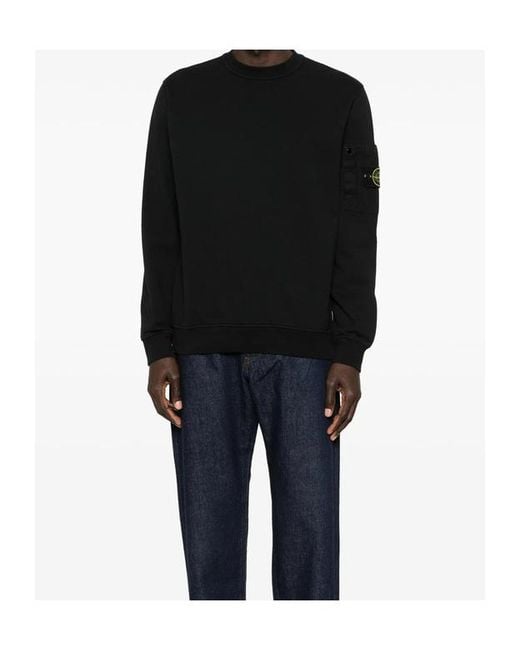 Stone Island Black Logo Patch Cotton Sweatshirt for men