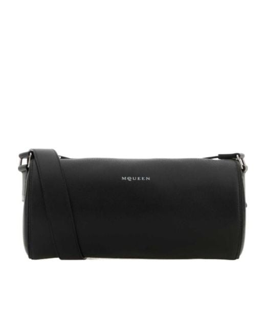 McQueen Black Logo Printed Roller Shoulder Bag for men