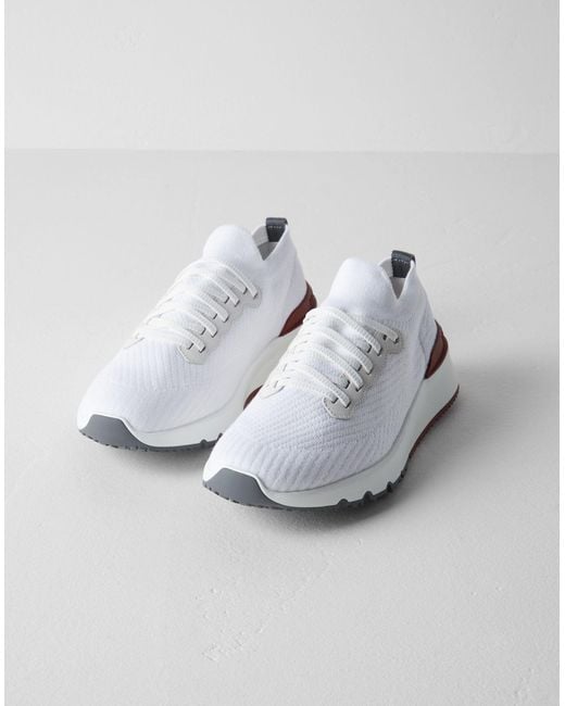 Brunello Cucinelli White Knit Sneakers for men