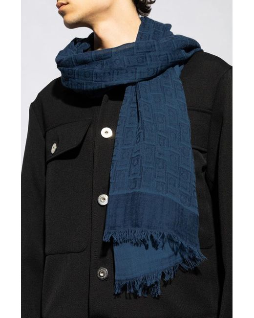 Ferragamo Blue Ferragamo Monogram Jacquard Fringed-Edge Scarf for men