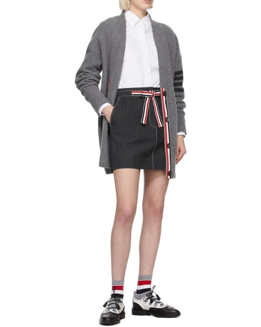 Thom Browne Black 2Ply Fresco Tie Waist Mini Sack Skirt