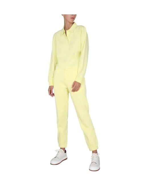 Helmut Lang Yellow Long-Sleeve Logo Embroidered Polo Shirt