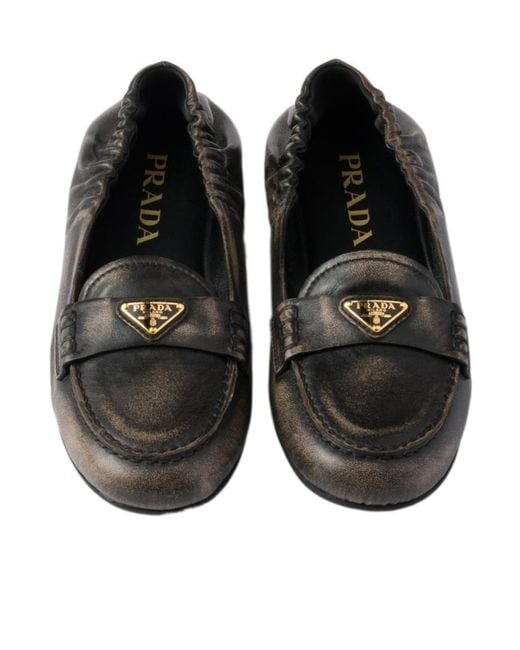 Prada Black Triangle-Logo Loafers