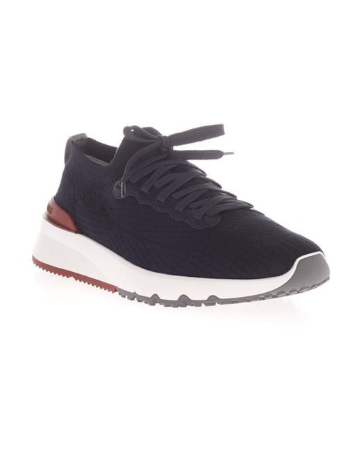 Brunello Cucinelli Blue Knitted Lace-Up Sneakers for men