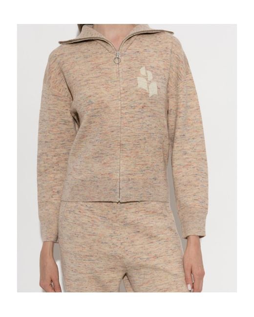 Isabel Marant Natural Koxy Logo-Patch Cardigan