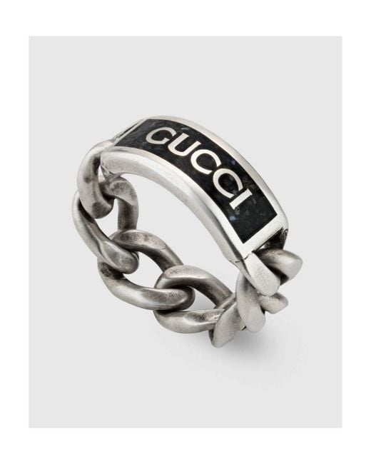 Gucci White Logo Plaque Chain Ring