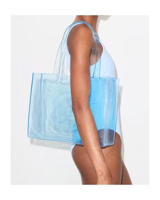 Tory Burch Blue Ella Logo Transparent Tote Bag