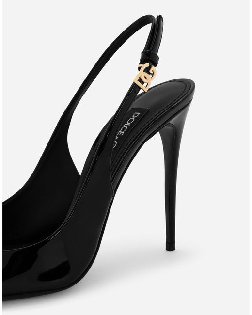 Dolce & Gabbana Black Dg Logo Plaque Pointed Toe Slingbacks