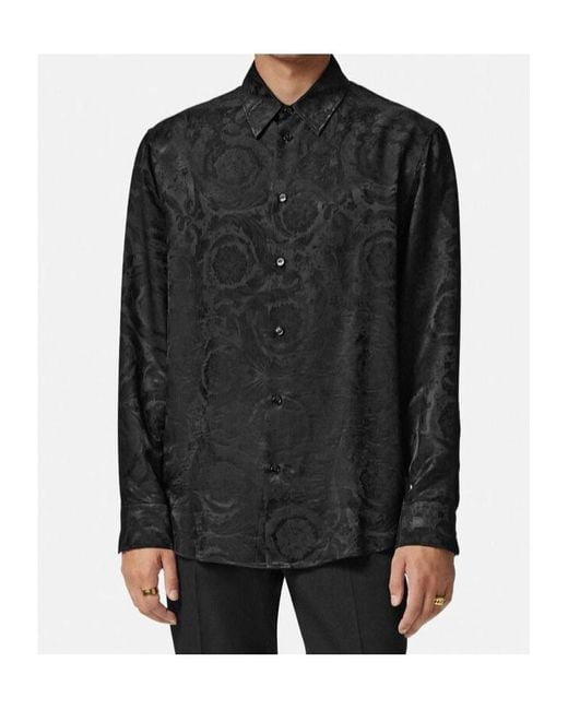 Versace Black Jacquard Silk-Blend Regular Shirt for men