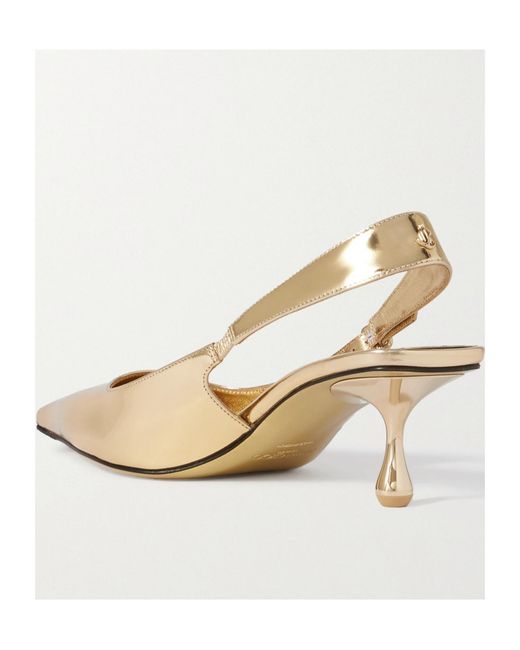 Jimmy Choo Natural Amel 50 Logo-Embellished Metallic Leather Slingback Pumps