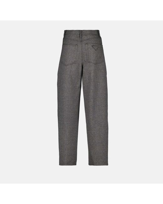 Prada Gray Triangle-Patch Pleat-Detailed Trousers