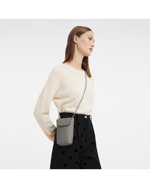 Longchamp Gray Le Pliage Leather Phone Case
