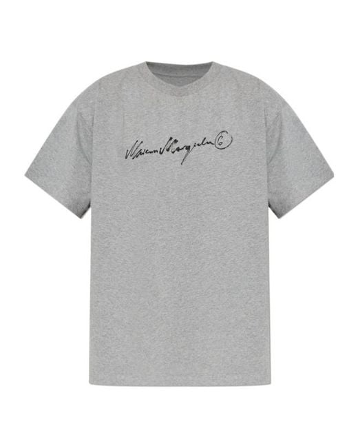 MM6 by Maison Margiela Gray Logo Print T-Shirt for men