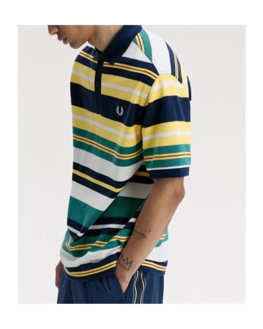 Fred Perry Blue Striped Relaxed Polo Shirt for men