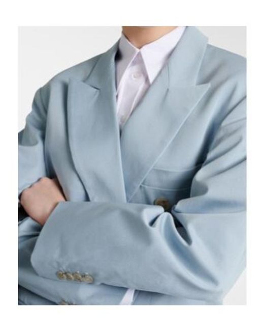 Plan C Blue Oversized Cotton-Blend Blazer