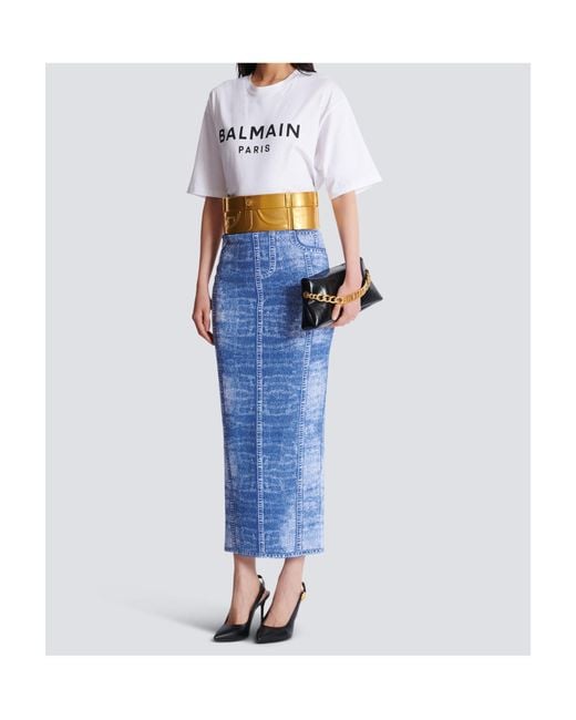 Balmain Blue Jacquard Knitted Skirt