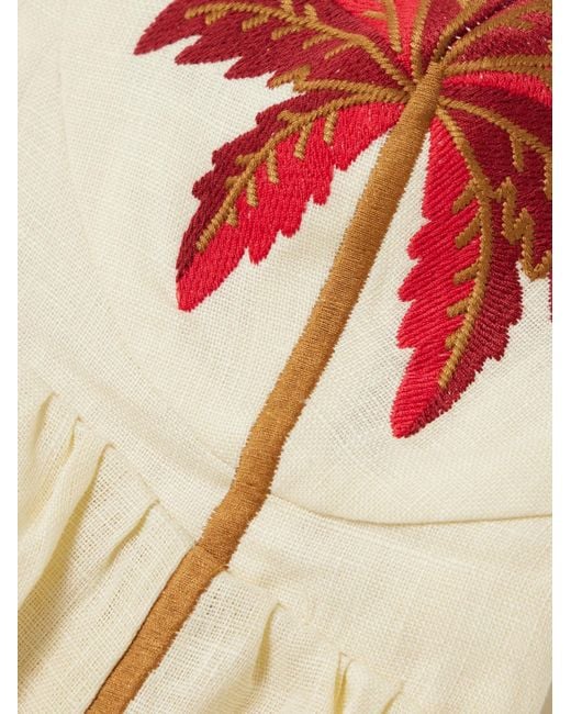 Farm Rio Natural Coconut Tree Embroidered Mini Dress