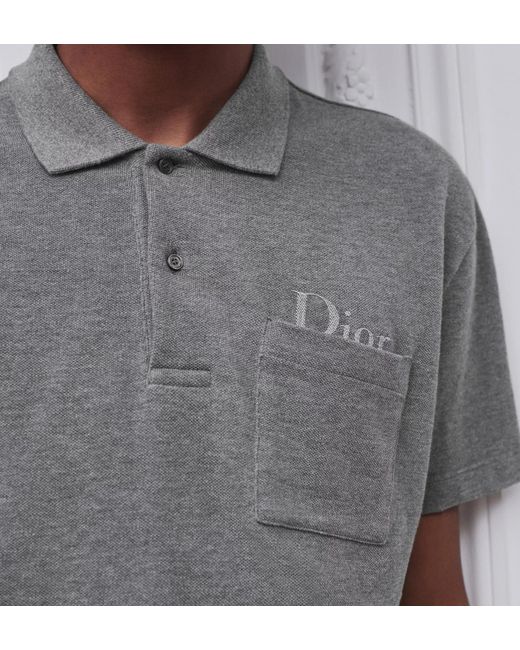 Dior Gray Homme Tonal Embroidery Polo Shirt for men