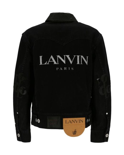 Lanvin Black Logo-Print Distressed Denim Jacket for men