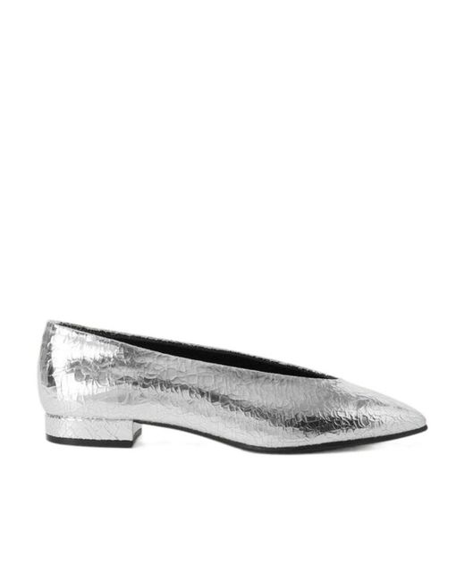 Loro Piana Gray Rebecca Crack-Texture Ballet Shoes