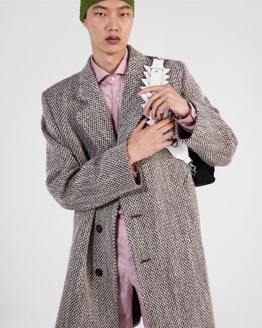 Prada Brown Single-Breasted Wool Blend Coat for men