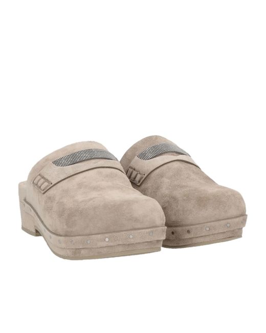 Brunello Cucinelli Natural Minimalist Block-Heel Mules