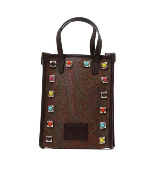 Etro Brown Paisley Printed Stud-Detailed Tote Bag for men