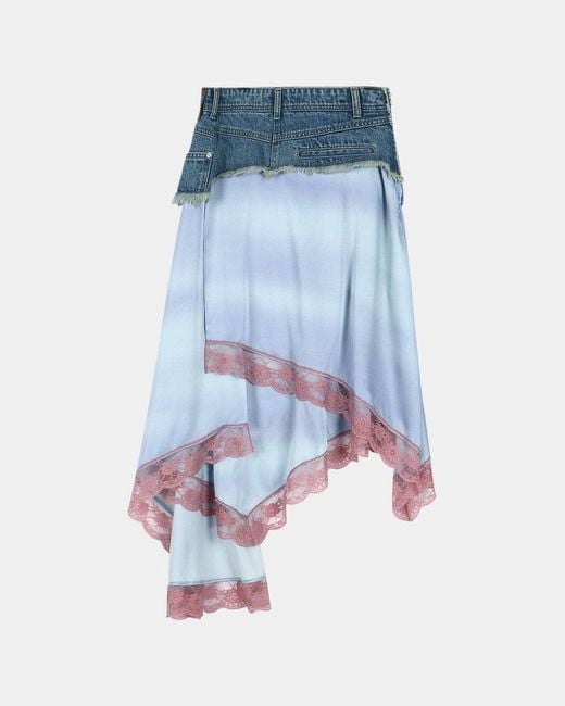 ANDERSSON BELL Blue Denim Patchwork Lace Trim Midi Skirt
