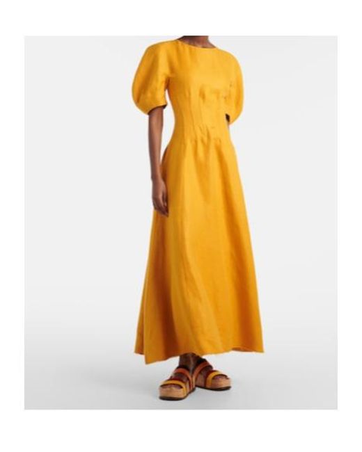 Gabriela Hearst Yellow Ranya Puff-Sleeve Linen Twill Maxi Dress