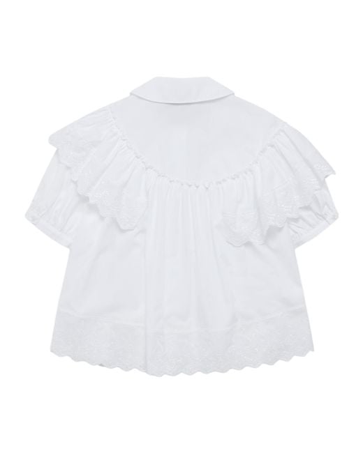 Simone Rocha White Puff Sleeve Ruffle Shirt