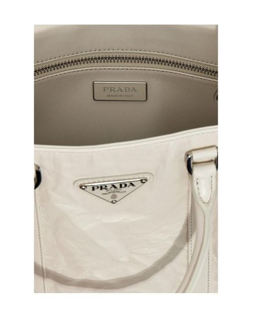 Prada White Antique Nappa Leather Tote Bag