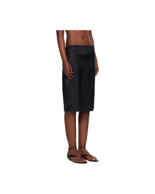 Loulou de Saison Black Vasali Silk Twill Midi Skirt