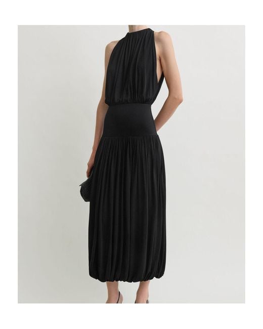 Totême Black Soft Gathered Viscose Dress