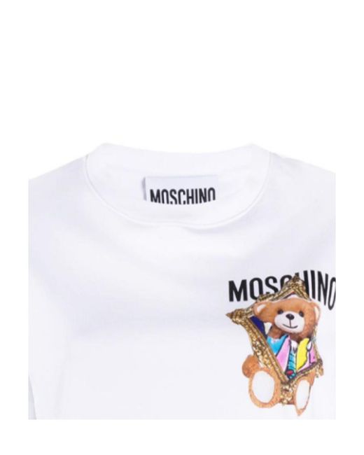 Moschino White Floral-Print Teddy Bear Embroidered T-Shirt