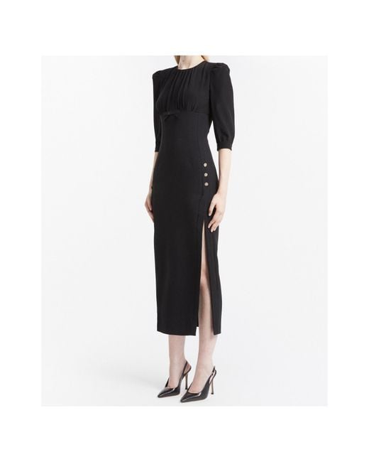 Alessandra Rich Black Cady Midi Dress With Splits