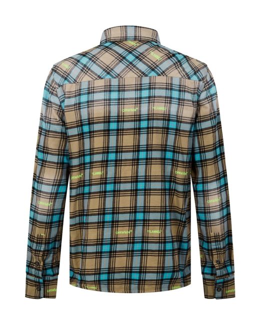 Off-White c/o Virgil Abloh Green Plaid Printed Long Sleeve Shirt for men