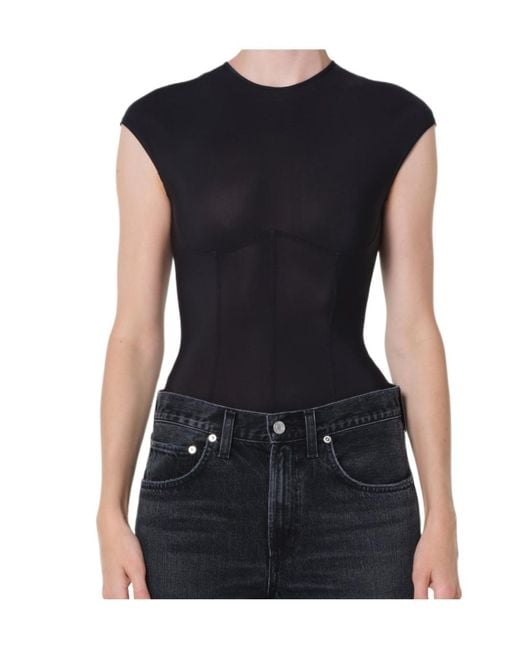 Agolde Black Nadia Cap-Sleeve Bodysuit
