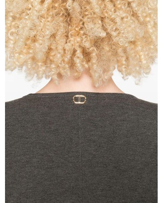 Twinset Gray Textured-Knit V-Neck Mini Dress