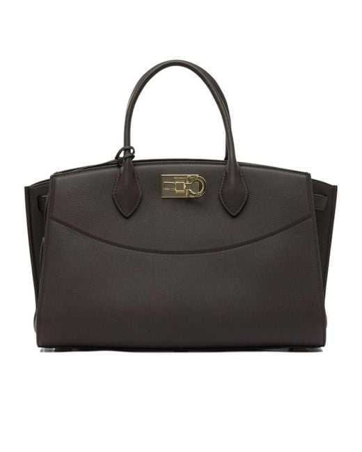 Ferragamo Black Double Handle Tote Bag