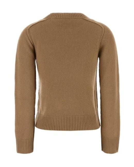 Burberry Brown Logo-Patch Ribbed-Trim Sweater