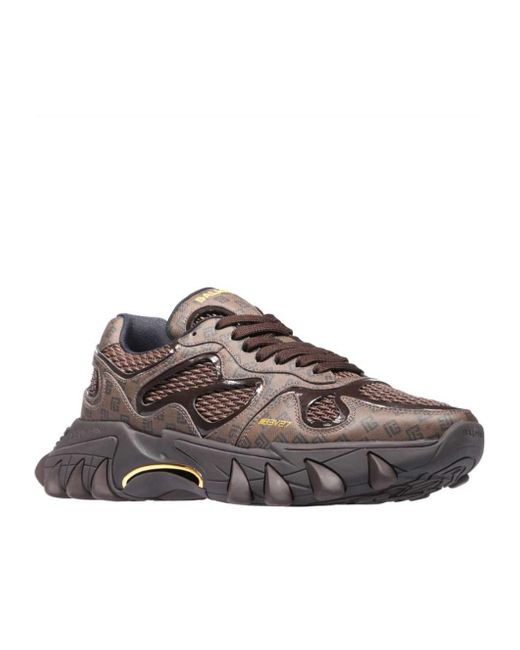 Balmain Brown B-East Monogram-Print Panelled Sneakers for men