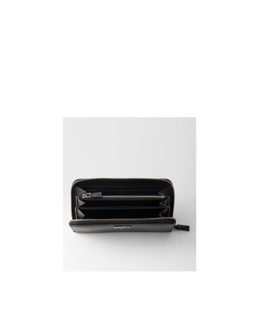 Prada Black Logo Plaque Zip-Around Wallet for men