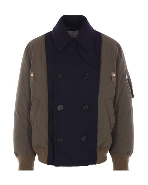 Sacai Blue Double-Breasted Anchor-Button Coat for men