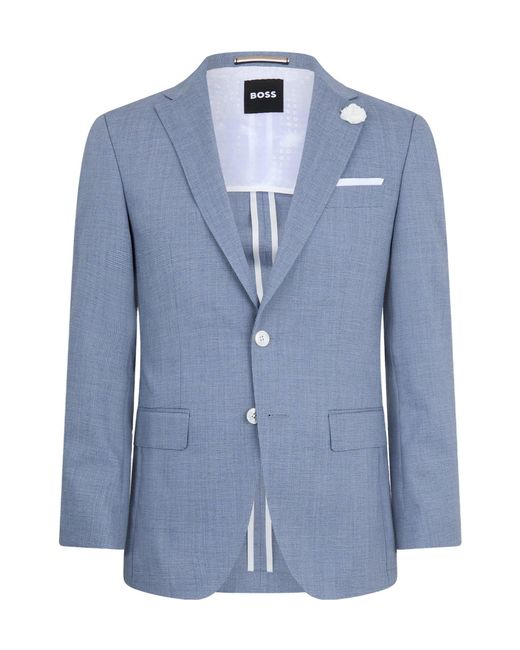 Boss Blue Textured Two-Button Blazer for men