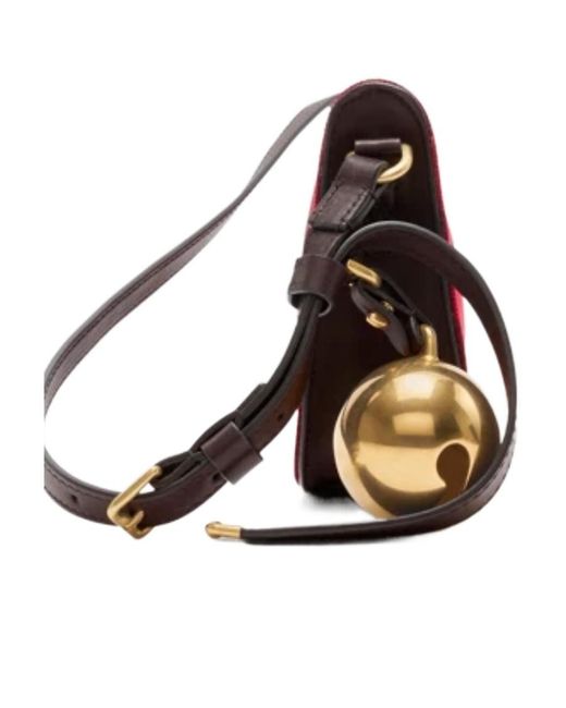 Burberry Red Mini Shield Check-Pattern Bell-Charm Shoulder Bag