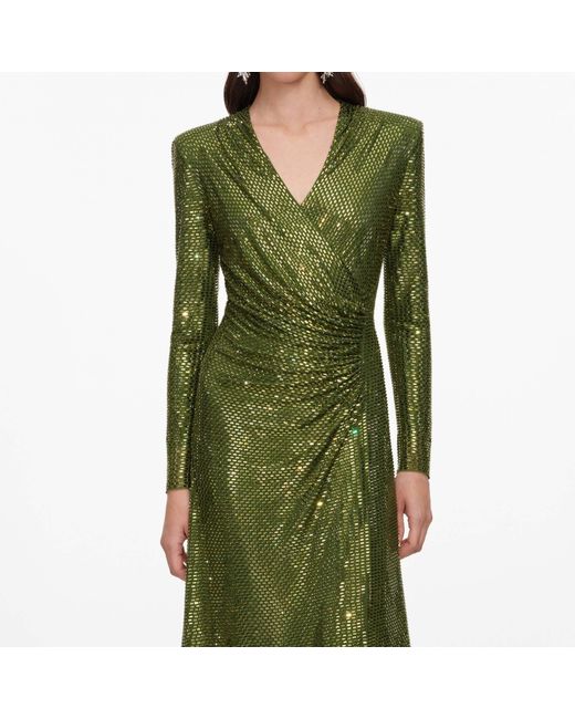 Self-Portrait Green Wrap Midi Dress