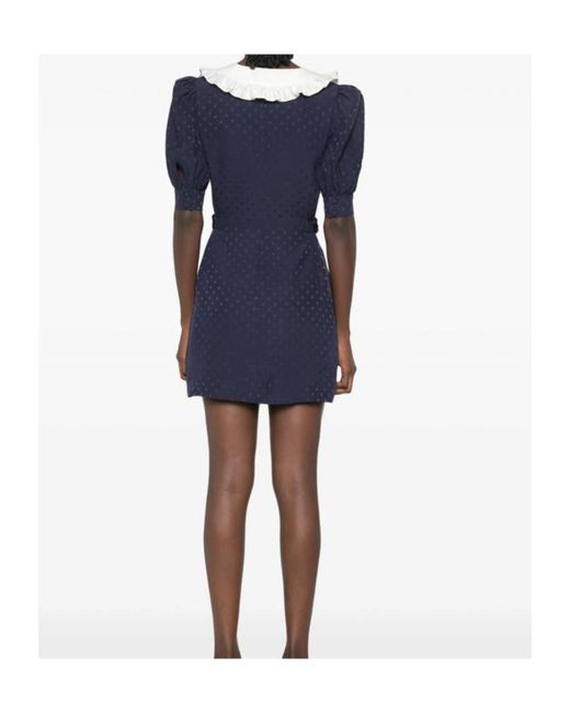 Alessandra Rich Blue Star-Jacquard Ruffled-Collar Mini Dress