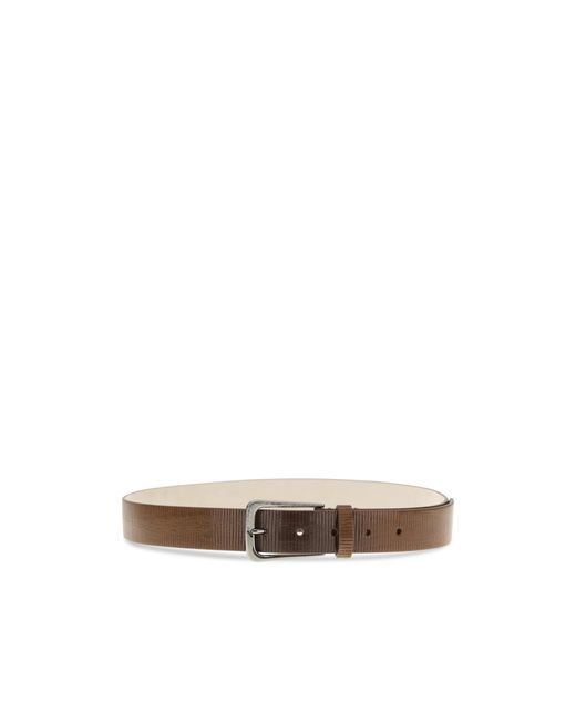 Brunello Cucinelli White Textured Buckle Leather Belt